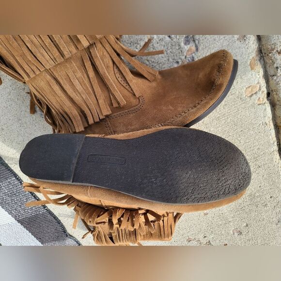 Minnetonka Women's Shoes 3 Layer Fringe Boot Taupe Size 9 - Picture 8 of 11
